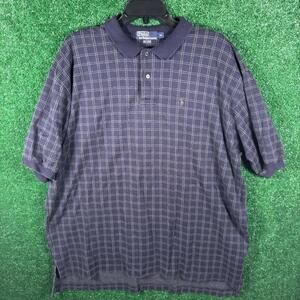 Polo Ralph Lauren Polo Shirt Men's 2XL Dark Blue Short Sleeve Checkered Vintage